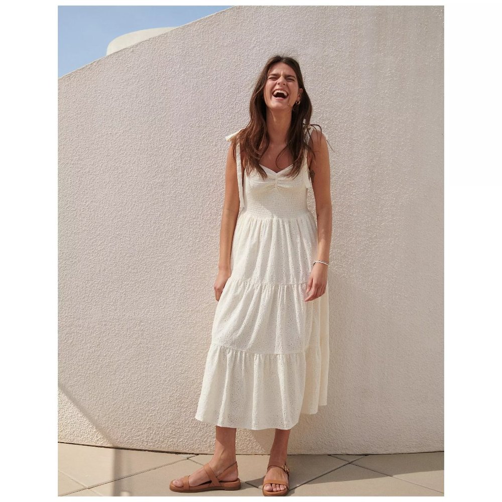 Madewell Eyelet Lucie Tie-Strap Tiered Midi Dress M NWT
